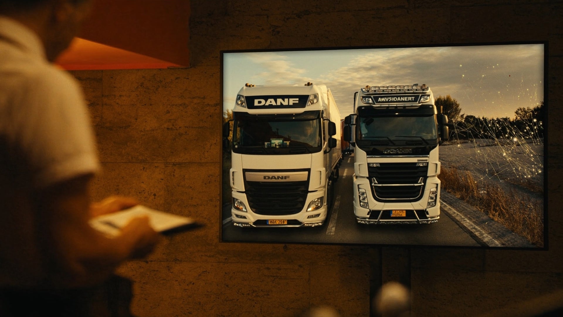 A dispatcher reviews a live fleet board showing all active trucks at night