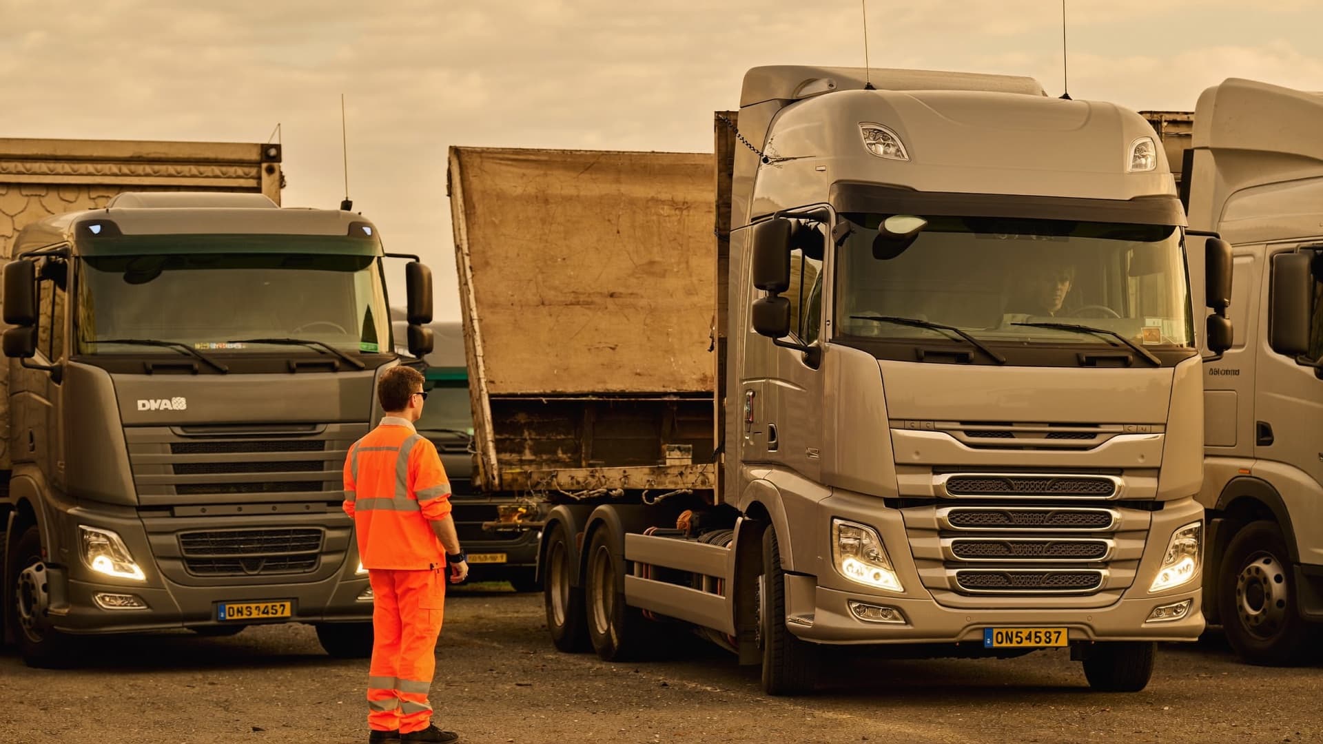 A fleet owner inspecting a truck with the hood raised