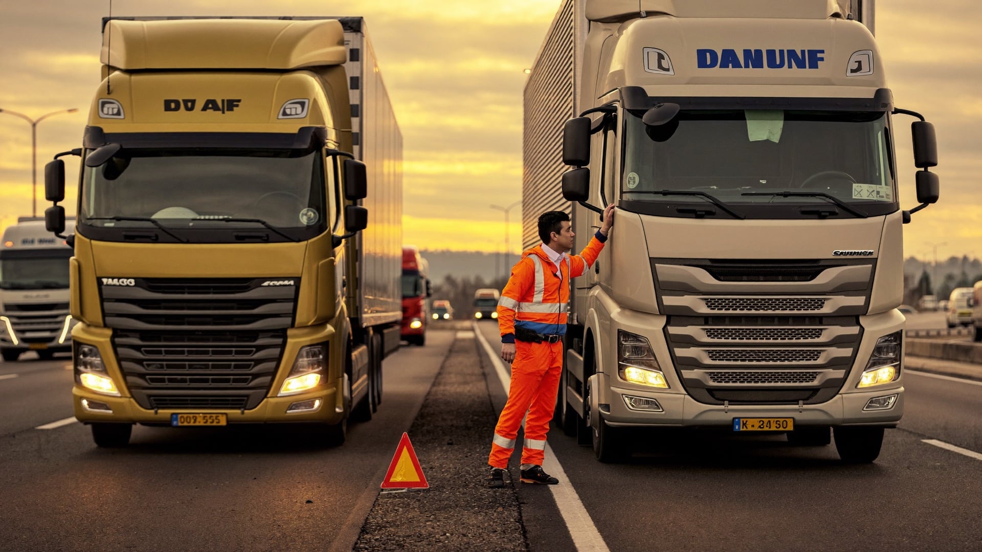An owner-operator on the hard shoulder of the motorway with a broken-down truck