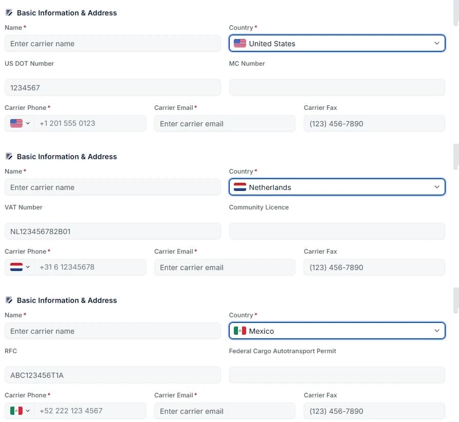 Carriers: the registration number their own country issues