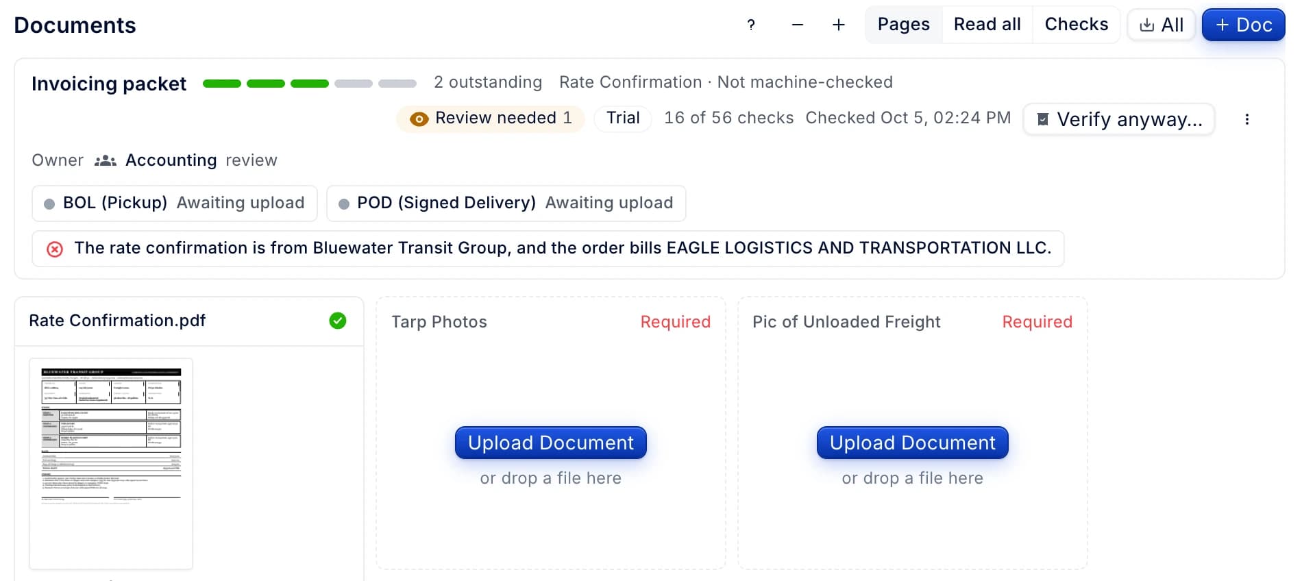 Order paperwork: checked between delivery and invoice
