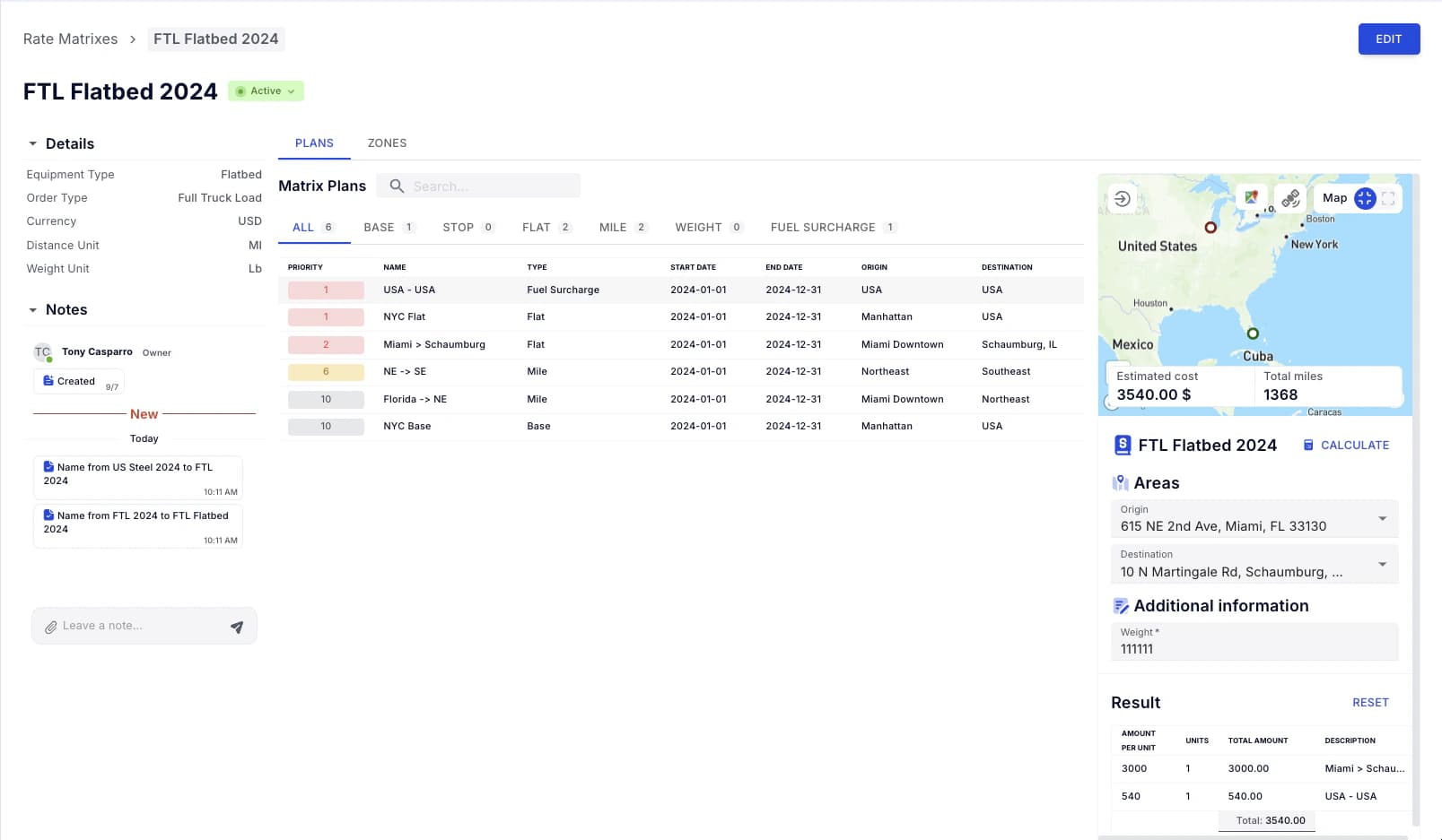 Rate Matrix - Advanced Freight Contract Management